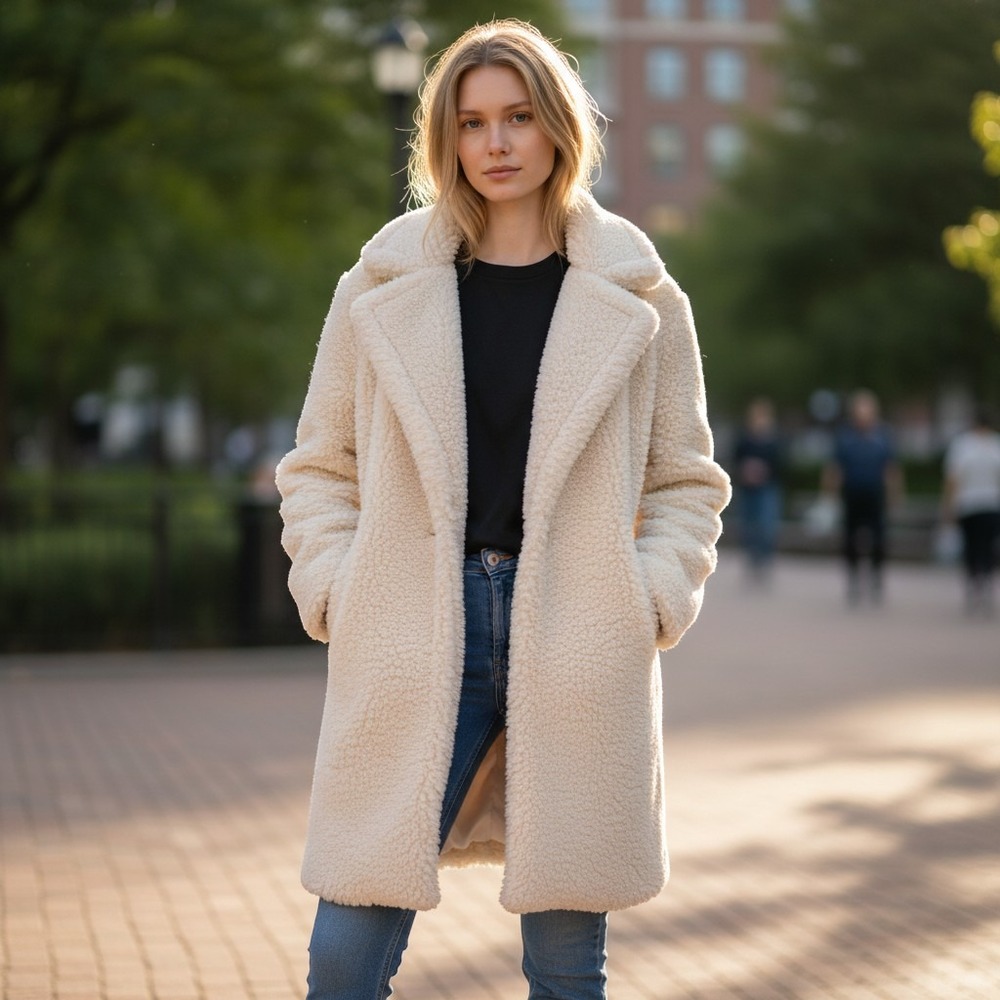 Banana Republic Petite Sherpa Teddy Coat Cream XXS Oversized Collar